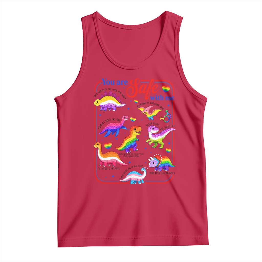 Cute Rainbow Dinosaur LGBTQ Ally Tank Top You Are Safe With Me Pride Month TS02 Red Print Your Wear