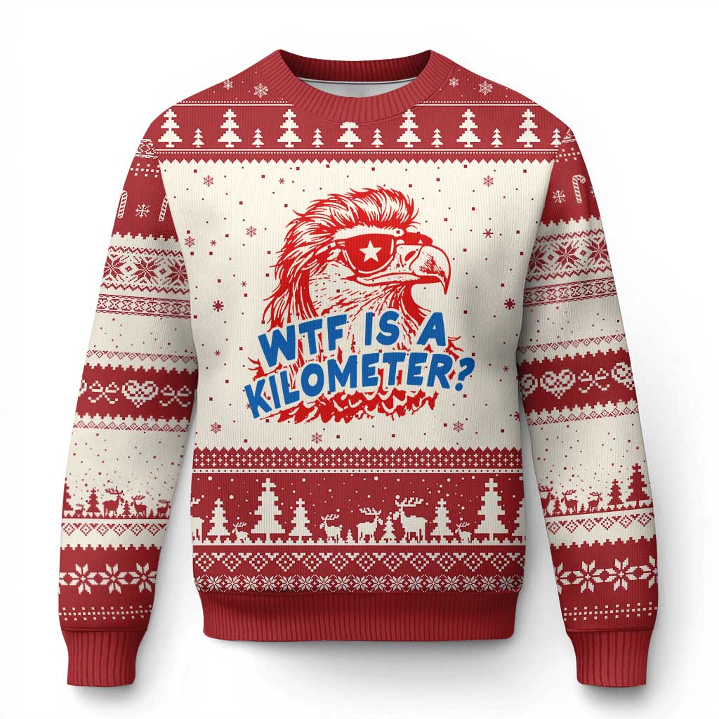 WTF Is A Kilometer Funny American Bald Eagle Ugly Christmas Sweater Patriotic 4th of July Humor TS02 Beige Red Print Your Wear