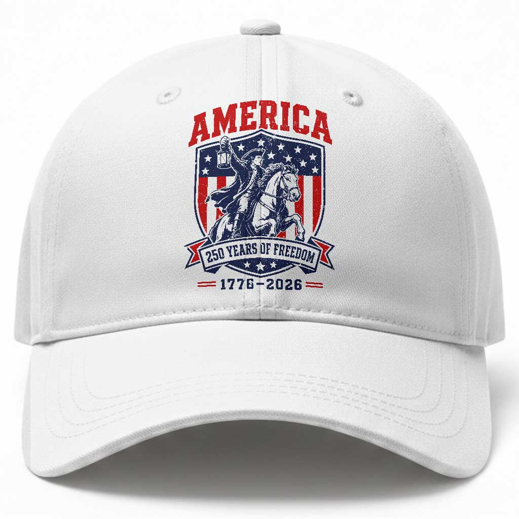 250 Years of Freedom Paul Revere Midnight Ride Baseball Cap Patriotic Historical Revolution American Flag Shield TS02 Print Your Wear