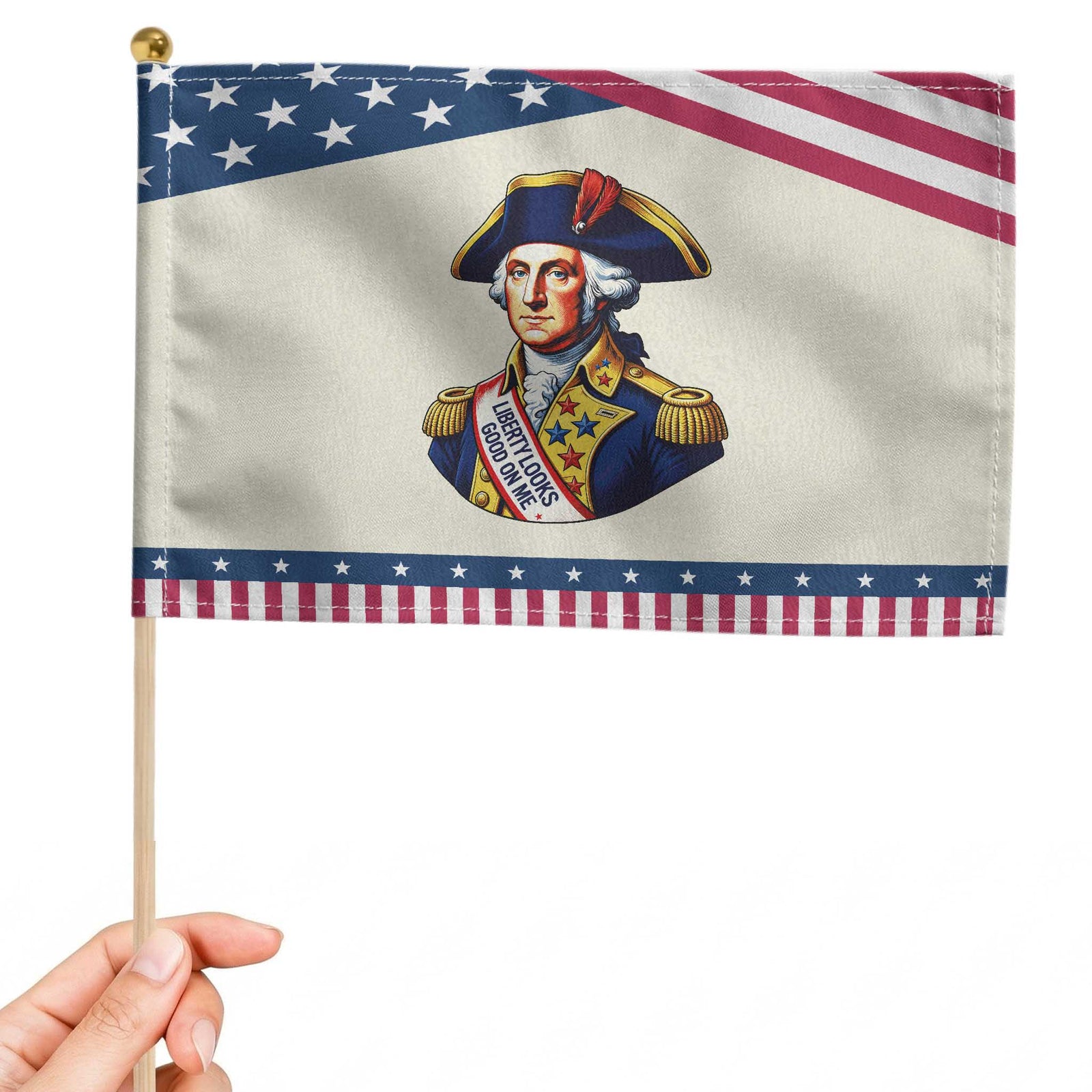 George Washington History Graphic Patriotic Handheld Flag Liberty Looks Good On Me 4th of July Founding Father Humor TS02 Modern 8.2