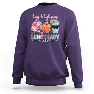 Hugs And High Fives Lunch Lady Life Appreciation Lunch Lady Sweatshirt TS02 Purple Printyourwear