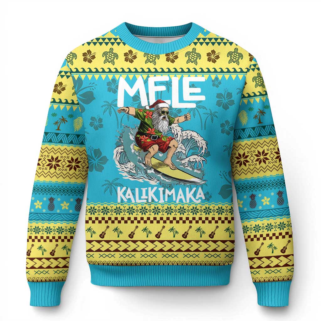 Xmas in Hawaii Ugly Christmas Sweater Mele Kalikimaka Hawaiian Tropical Surfing Santa TS02 Hawaii Print Your Wear