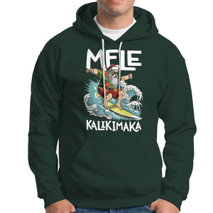 Mele Kalikimaka Tropical Hawaiian Christmas in Hawaii Surfing Santa Hoodie TS02 Dark Forest Green Printyourwear