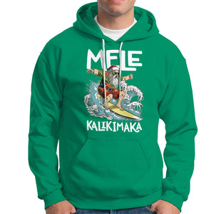 Mele Kalikimaka Tropical Hawaiian Christmas in Hawaii Surfing Santa Hoodie TS02 Irish Green Printyourwear