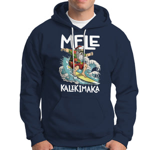 Mele Kalikimaka Tropical Hawaiian Christmas in Hawaii Surfing Santa Hoodie TS02 Navy Printyourwear