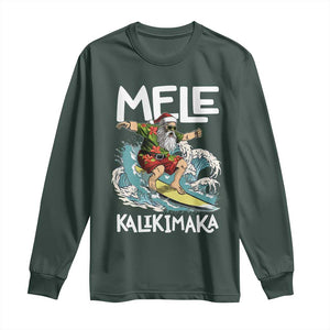 Christmas in Hawaii Long Sleeve Shirt Mele Kalikimaka Hawaiian Tropical Surfing Santa TS02 Dark Forest Green Print Your Wear