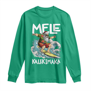 Christmas in Hawaii Long Sleeve Shirt Mele Kalikimaka Hawaiian Tropical Surfing Santa TS02 Irish Green Print Your Wear