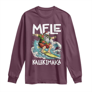 Christmas in Hawaii Long Sleeve Shirt Mele Kalikimaka Hawaiian Tropical Surfing Santa TS02 Maroon Print Your Wear