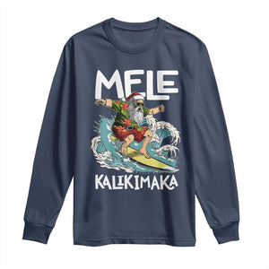 Christmas in Hawaii Long Sleeve Shirt Mele Kalikimaka Hawaiian Tropical Surfing Santa TS02 Navy Print Your Wear