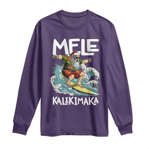 Christmas in Hawaii Long Sleeve Shirt Mele Kalikimaka Hawaiian Tropical Surfing Santa TS02 Purple Print Your Wear