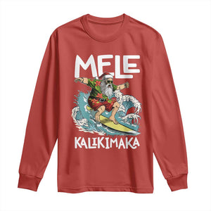 Christmas in Hawaii Long Sleeve Shirt Mele Kalikimaka Hawaiian Tropical Surfing Santa TS02 Red Print Your Wear