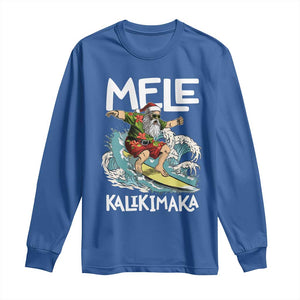 Christmas in Hawaii Long Sleeve Shirt Mele Kalikimaka Hawaiian Tropical Surfing Santa TS02 Royal Blue Print Your Wear