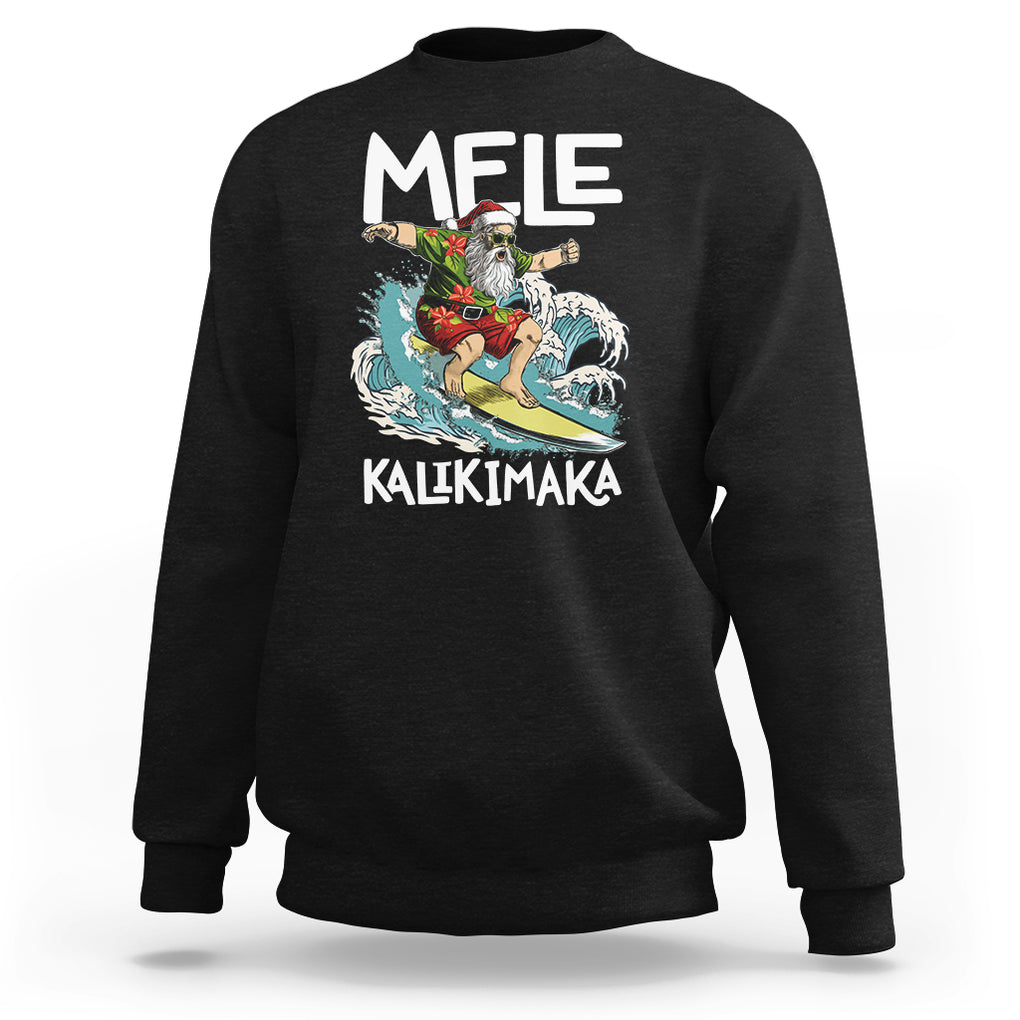 Mele Kalikimaka Tropical Hawaiian Christmas in Hawaii Surfing Santa Sweatshirt TS02 Black Printyourwear