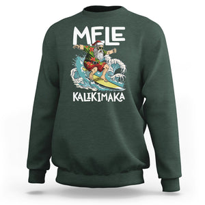 Mele Kalikimaka Tropical Hawaiian Christmas in Hawaii Surfing Santa Sweatshirt TS02 Dark Forest Green Printyourwear