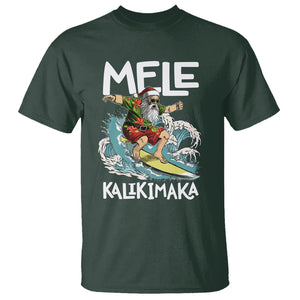 Mele Kalikimaka Tropical Hawaiian Christmas in Hawaii Surfing Santa T Shirt TS02 Dark Forest Green Printyourwear