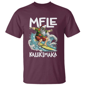 Mele Kalikimaka Tropical Hawaiian Christmas in Hawaii Surfing Santa T Shirt TS02 Maroon Printyourwear