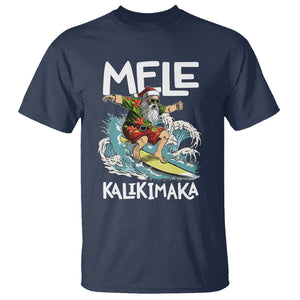 Mele Kalikimaka Tropical Hawaiian Christmas in Hawaii Surfing Santa T Shirt TS02 Navy Printyourwear