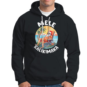 Mele Kalikimaka Tropical Hawaiian Christmas in Hawaii Sunbath Santa Hoodie TS02 Black Printyourwear