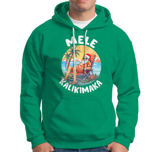 Mele Kalikimaka Tropical Hawaiian Christmas in Hawaii Sunbath Santa Hoodie TS02 Irish Green Printyourwear