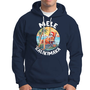 Mele Kalikimaka Tropical Hawaiian Christmas in Hawaii Sunbath Santa Hoodie TS02 Navy Printyourwear