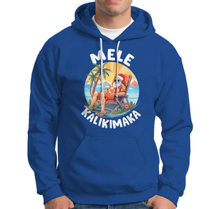 Mele Kalikimaka Tropical Hawaiian Christmas in Hawaii Sunbath Santa Hoodie TS02 Royal Blue Printyourwear