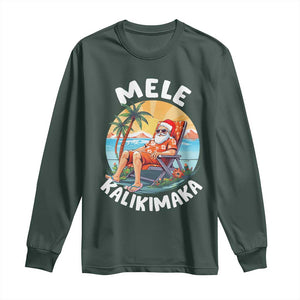 Christmas in Hawaii Long Sleeve Shirt Mele Kalikimaka Hawaiian Tropical Sunbath Santa TS02 Dark Forest Green Print Your Wear