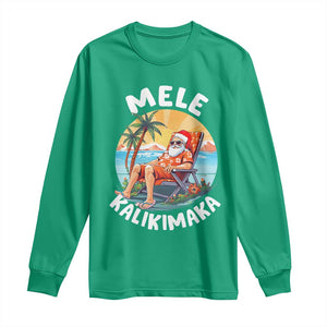 Christmas in Hawaii Long Sleeve Shirt Mele Kalikimaka Hawaiian Tropical Sunbath Santa TS02 Irish Green Print Your Wear