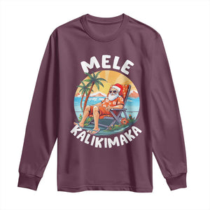 Christmas in Hawaii Long Sleeve Shirt Mele Kalikimaka Hawaiian Tropical Sunbath Santa TS02 Maroon Print Your Wear