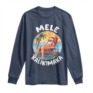 Christmas in Hawaii Long Sleeve Shirt Mele Kalikimaka Hawaiian Tropical Sunbath Santa TS02 Navy Print Your Wear