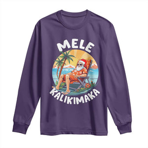 Christmas in Hawaii Long Sleeve Shirt Mele Kalikimaka Hawaiian Tropical Sunbath Santa TS02 Purple Print Your Wear