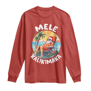 Christmas in Hawaii Long Sleeve Shirt Mele Kalikimaka Hawaiian Tropical Sunbath Santa TS02 Red Print Your Wear