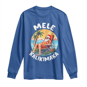 Christmas in Hawaii Long Sleeve Shirt Mele Kalikimaka Hawaiian Tropical Sunbath Santa TS02 Royal Blue Print Your Wear