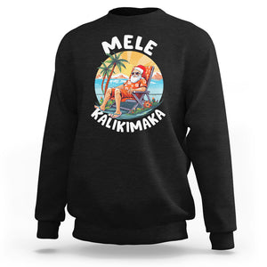 Mele Kalikimaka Tropical Hawaiian Christmas in Hawaii Sunbath Santa Sweatshirt TS02 Black Printyourwear