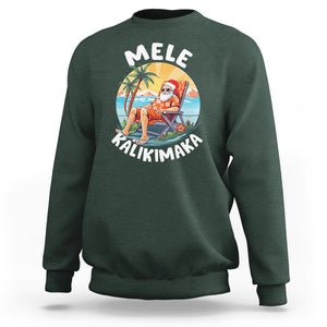 Mele Kalikimaka Tropical Hawaiian Christmas in Hawaii Sunbath Santa Sweatshirt TS02 Dark Forest Green Printyourwear