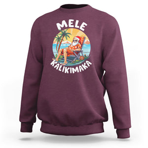 Mele Kalikimaka Tropical Hawaiian Christmas in Hawaii Sunbath Santa Sweatshirt TS02 Maroon Printyourwear