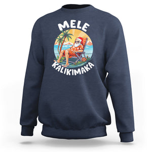 Mele Kalikimaka Tropical Hawaiian Christmas in Hawaii Sunbath Santa Sweatshirt TS02 Navy Printyourwear