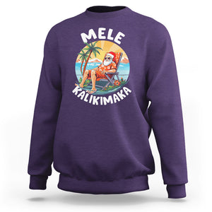 Mele Kalikimaka Tropical Hawaiian Christmas in Hawaii Sunbath Santa Sweatshirt TS02 Purple Printyourwear