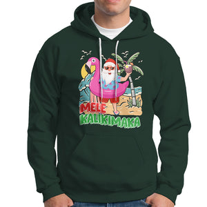 Mele Kalikimaka Tropical Hawaiian Christmas in Hawaii Beach Santa Hoodie TS02 Dark Forest Green Printyourwear