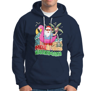 Mele Kalikimaka Tropical Hawaiian Christmas in Hawaii Beach Santa Hoodie TS02 Navy Printyourwear