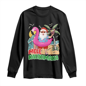 Christmas in Hawaii Long Sleeve Shirt Mele Kalikimaka Hawaiian Tropical Beach Santa TS02 Black Print Your Wear