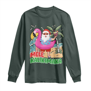 Christmas in Hawaii Long Sleeve Shirt Mele Kalikimaka Hawaiian Tropical Beach Santa TS02 Dark Forest Green Print Your Wear