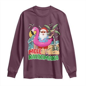 Christmas in Hawaii Long Sleeve Shirt Mele Kalikimaka Hawaiian Tropical Beach Santa TS02 Maroon Print Your Wear