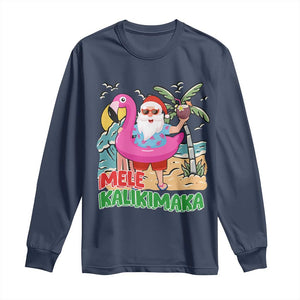 Christmas in Hawaii Long Sleeve Shirt Mele Kalikimaka Hawaiian Tropical Beach Santa TS02 Navy Print Your Wear