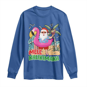 Christmas in Hawaii Long Sleeve Shirt Mele Kalikimaka Hawaiian Tropical Beach Santa TS02 Royal Blue Print Your Wear