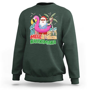 Mele Kalikimaka Tropical Hawaiian Christmas in Hawaii Beach Santa Sweatshirt TS02 Dark Forest Green Printyourwear