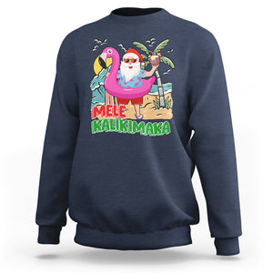 Mele Kalikimaka Tropical Hawaiian Christmas in Hawaii Beach Santa Sweatshirt TS02 Navy Printyourwear