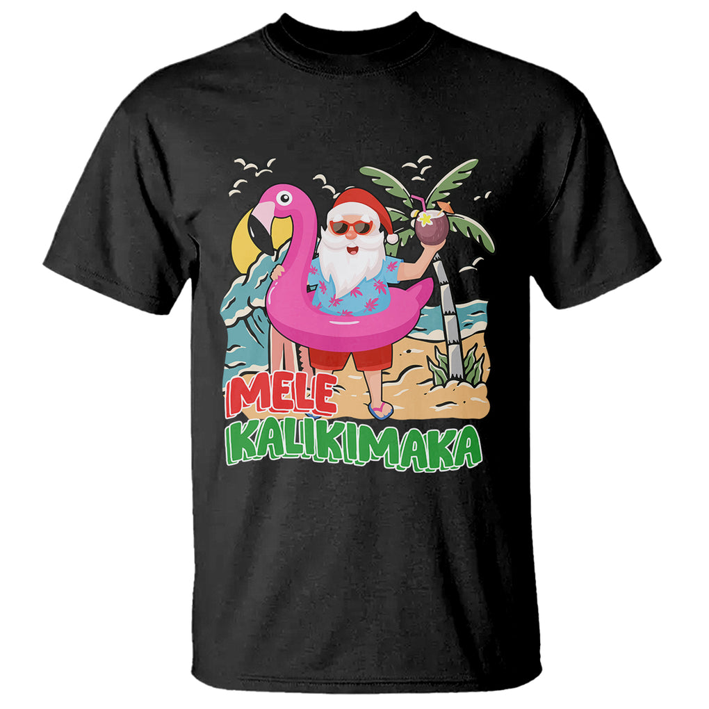 Mele Kalikimaka Tropical Hawaiian Christmas in Hawaii Beach Santa T Shirt TS02 Black Printyourwear