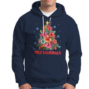 Tropical Hawaiian Hibiscus Christmas Tree Mele Kalikimaka Hoodie TS02 Navy Printyourwear