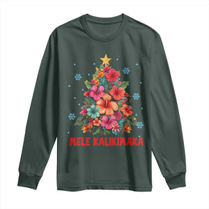 Christmas in Hawaii Long Sleeve Shirt Mele Kalikimaka Tropical Hawaiian Hibiscus TS02 Dark Forest Green Print Your Wear