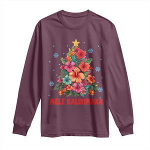 Christmas in Hawaii Long Sleeve Shirt Mele Kalikimaka Tropical Hawaiian Hibiscus TS02 Maroon Print Your Wear